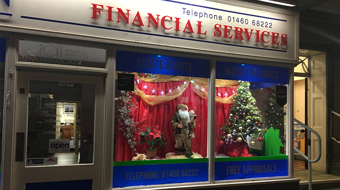 financial service shop decorated with for christmas