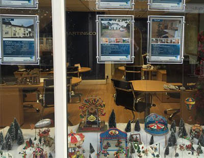 estateagent window decorated with Christmas decoration