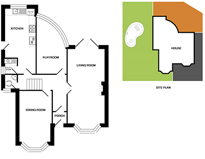 plain floor plan and also with a colored floor plan 