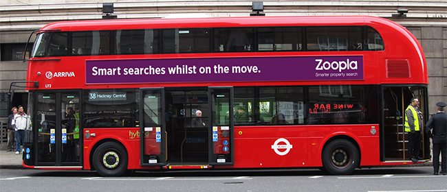 London buss with Zoopla banner n the side 